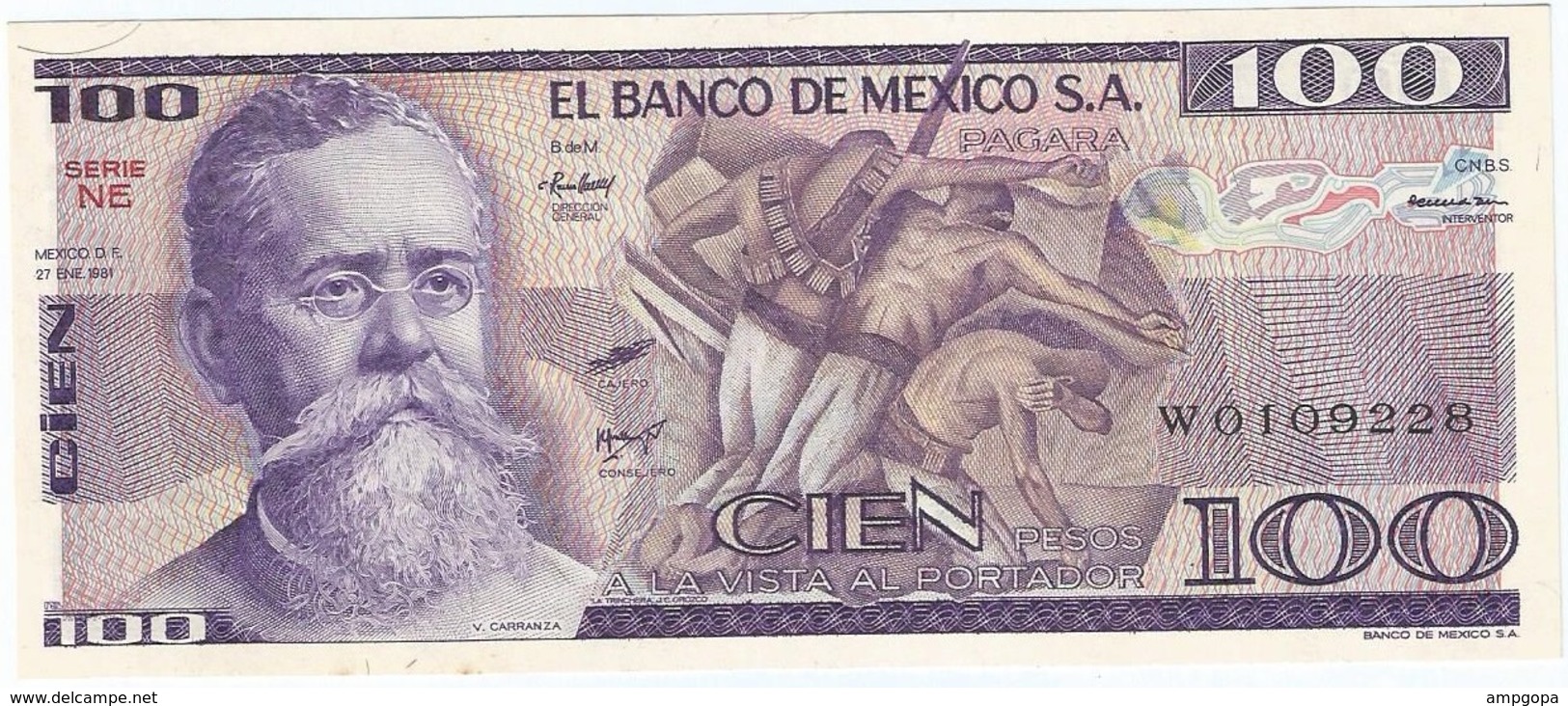 México 100 Pesos 27-1-1981 NE Pick 74.a UNC - México