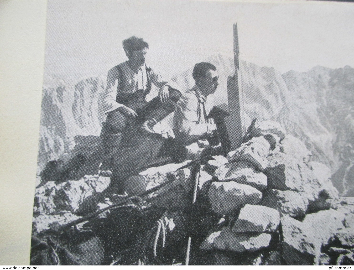 PK / selbstgebastelt / Zeitungsausschnitte. Auf dem Gipfel des Großen Buchstein. ca. 1930er Jahre?! Bergsteiger