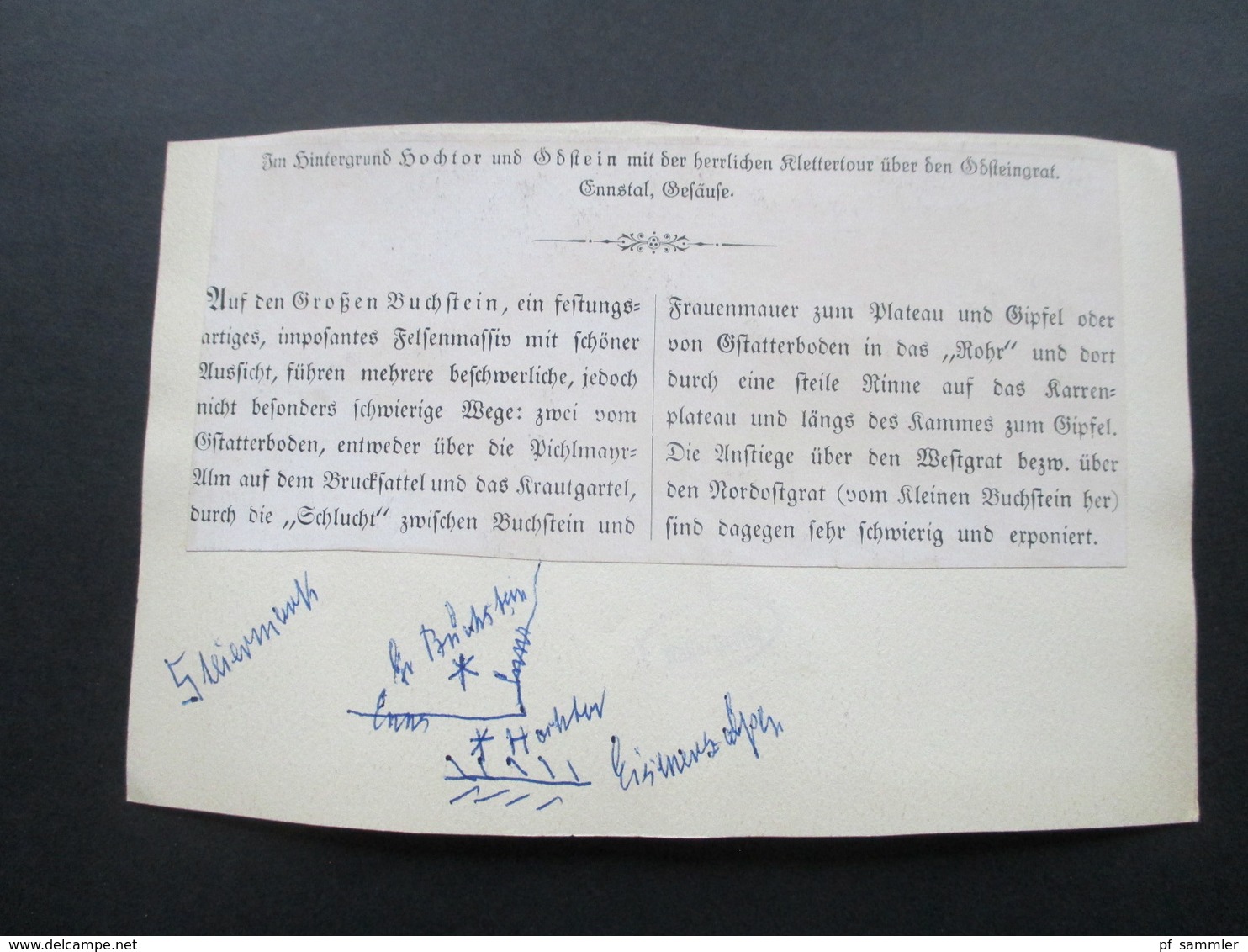 PK / selbstgebastelt / Zeitungsausschnitte. Auf dem Gipfel des Großen Buchstein. ca. 1930er Jahre?! Bergsteiger