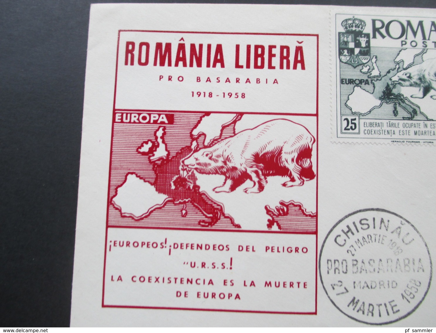 Rumänien 1958 Romania Libera Eisbär / Polar Bear. Chisinau Pro Basarabia. FDC. Dallay. Europa - Storia Postale
