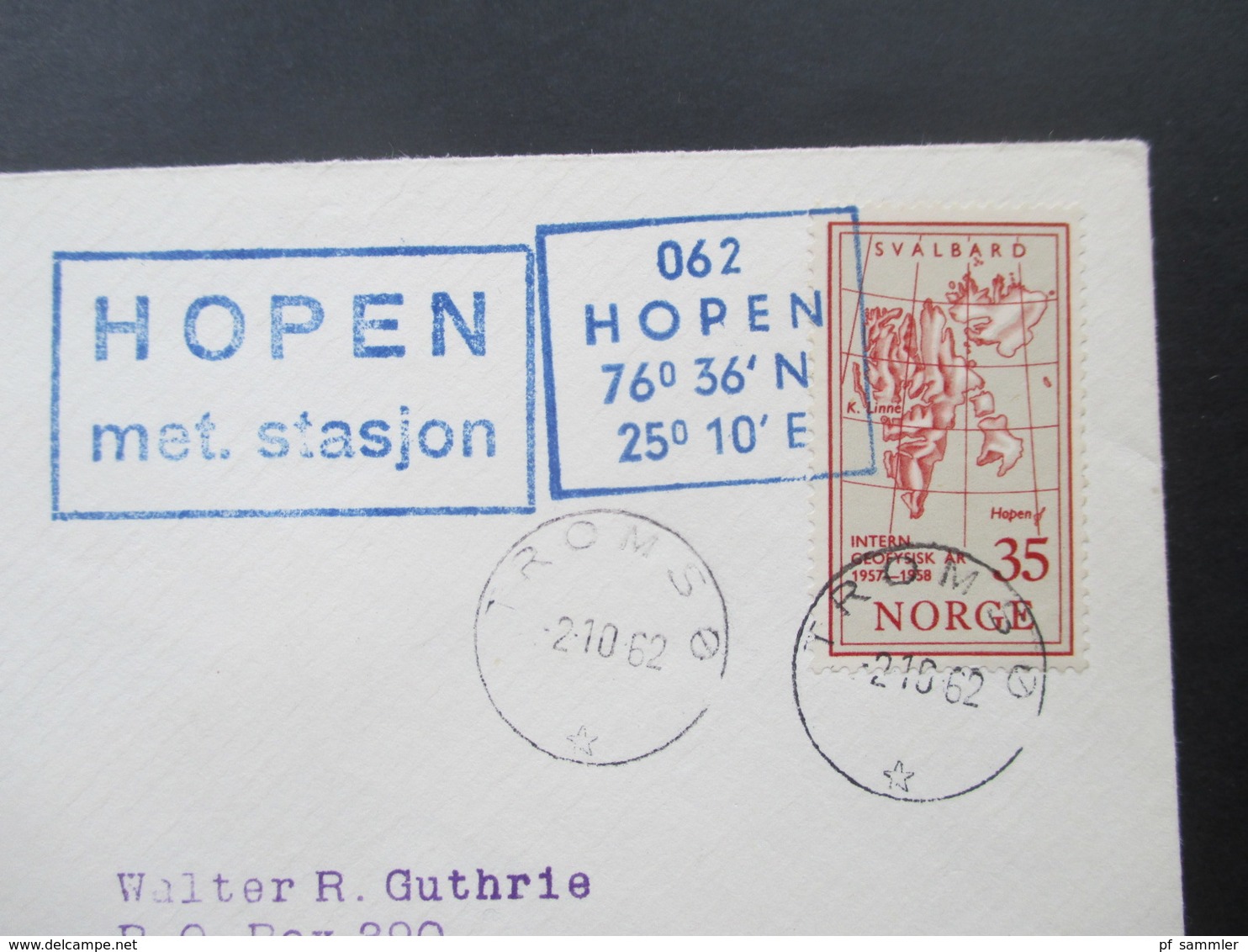 Norwegen 1962 Hopen Met. Stasjon Stempel Tromso Nach Tucson Arizona - Sonstige & Ohne Zuordnung