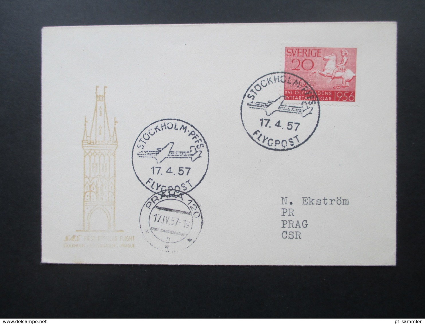 Schweden 1957 SAS First Regular Flight Stockholm PFSS Flygpost. Nach Prag CSR - Cartas & Documentos