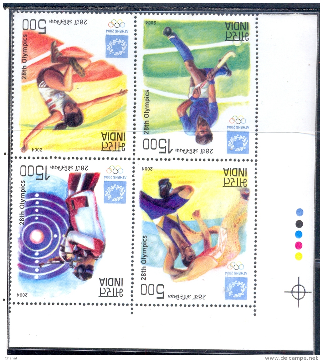 ATHENS OLYMPICS-MASSIVE ERROR-SETENANT BLOCK WITH A NORMAL BLOCK-INDIA-2010-MNH-MSE-147 - Variétés Et Curiosités