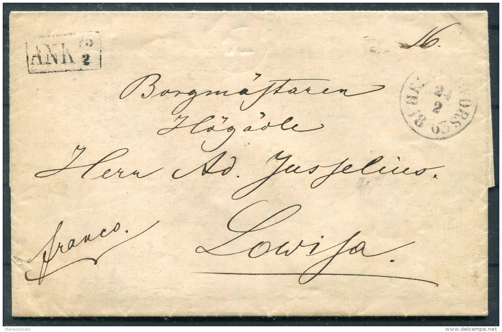 1863 Finland Helsingfors Entire - Lowisa Lovisa ANK - Covers & Documents