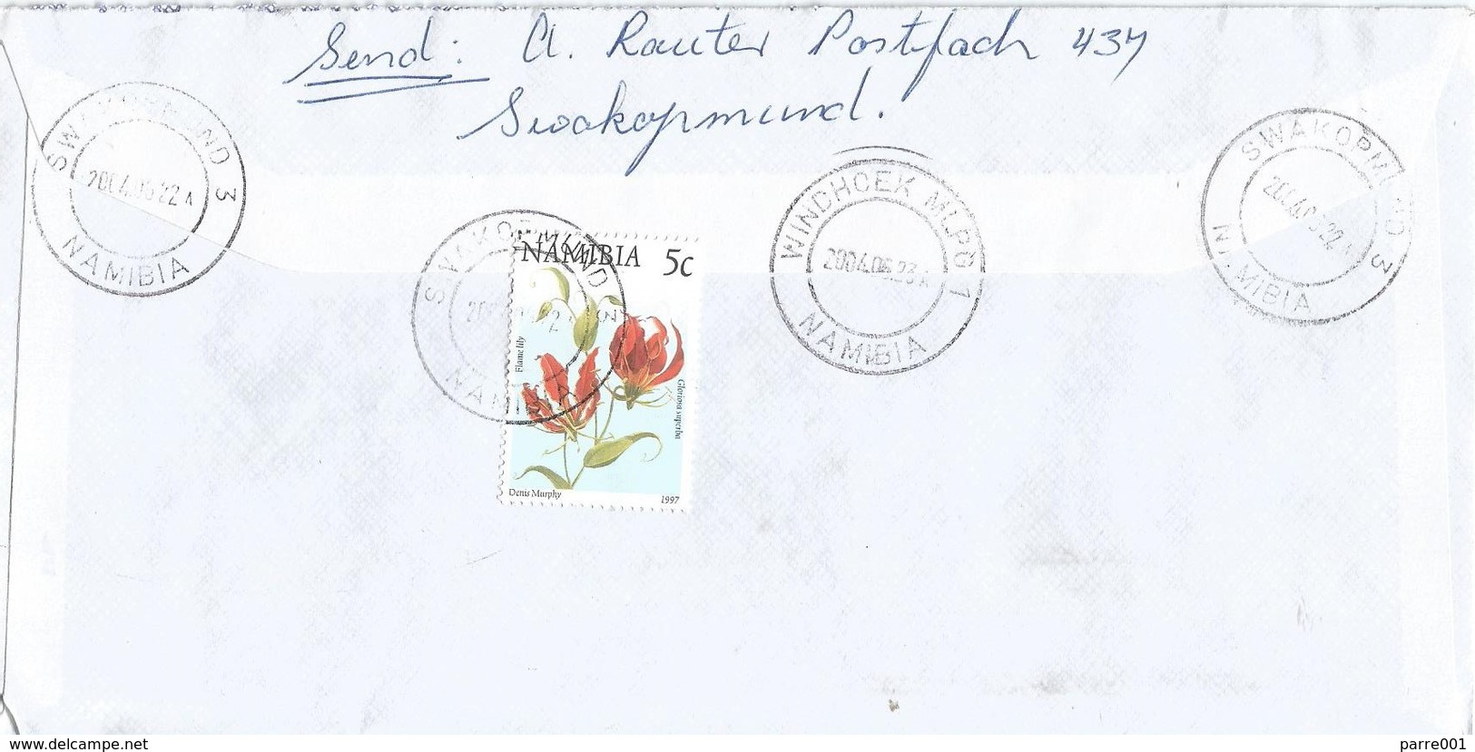 Namibia 2004 Swakopmund Flower Overprint 10c Standard Postage Michel 1092 Registered Domestic Cover - Namibia (1990- ...)