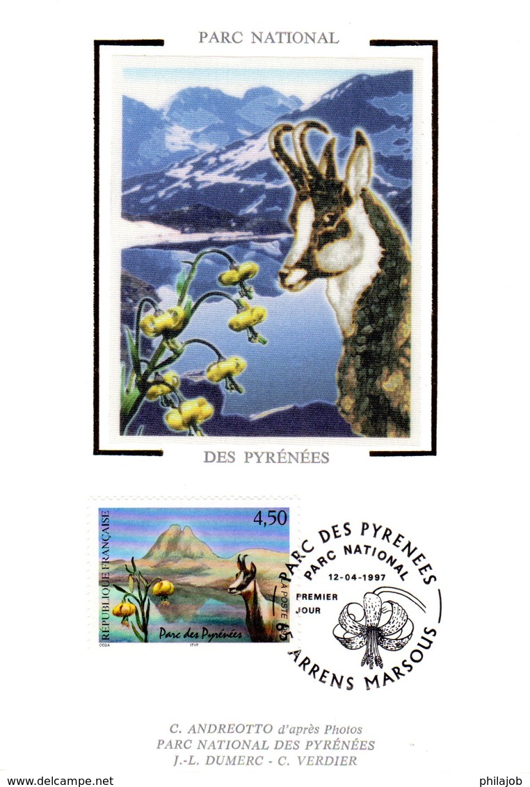 FRANCE 1997 " ISARD / PARC DES PYRENEES " Sur Carte Maximum En Soie. N° YT 3056. Parfait état CM - Sonstige & Ohne Zuordnung