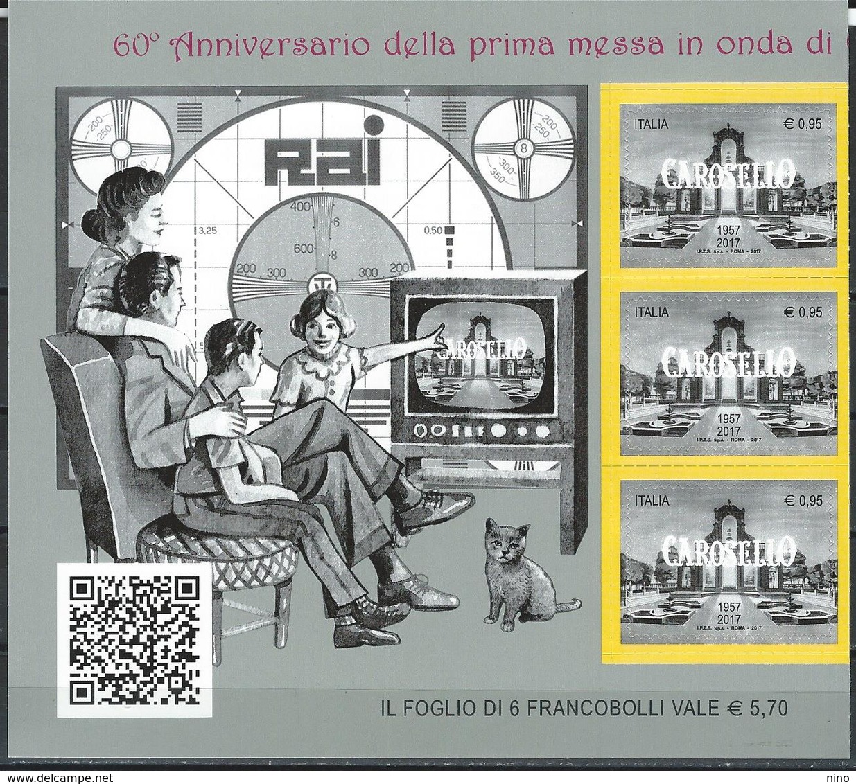 Italy. Scott # 3488 MNH Strip Of 3. (60th. Anniv. Of Carosello TV Show)  2017 - Fogli Completi