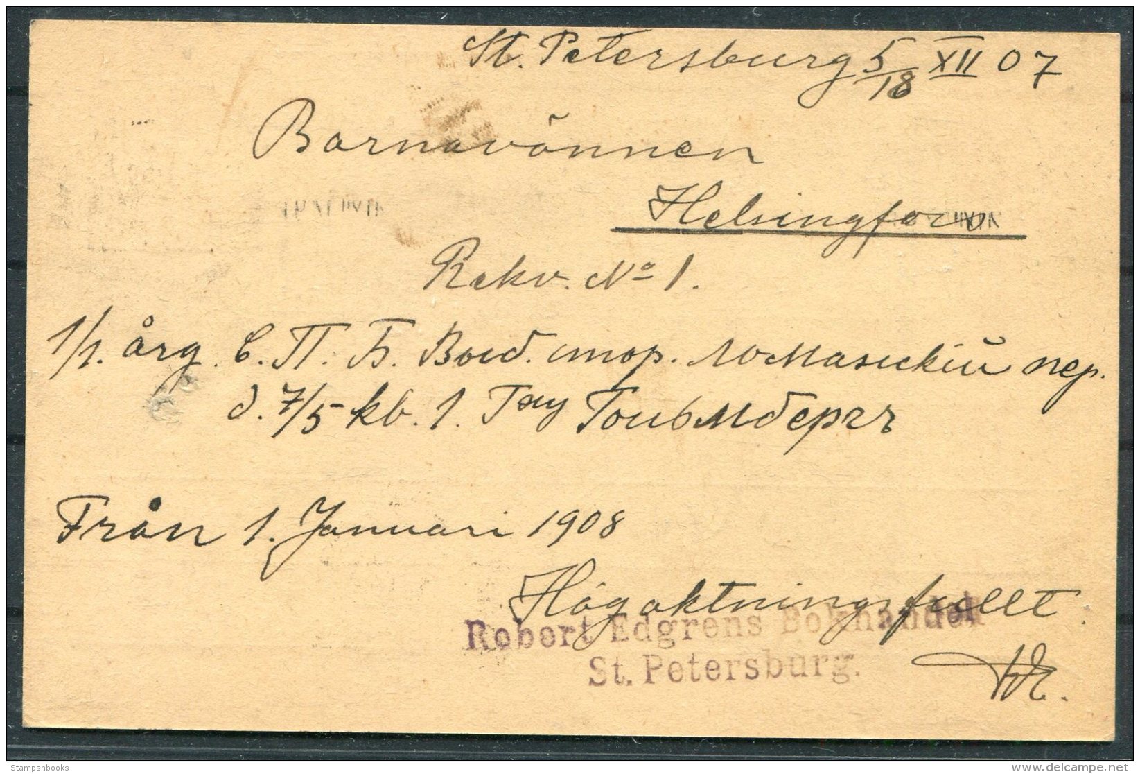 1907 Finland Stationery Postcard. Helsinki, St Petersburg - Covers & Documents