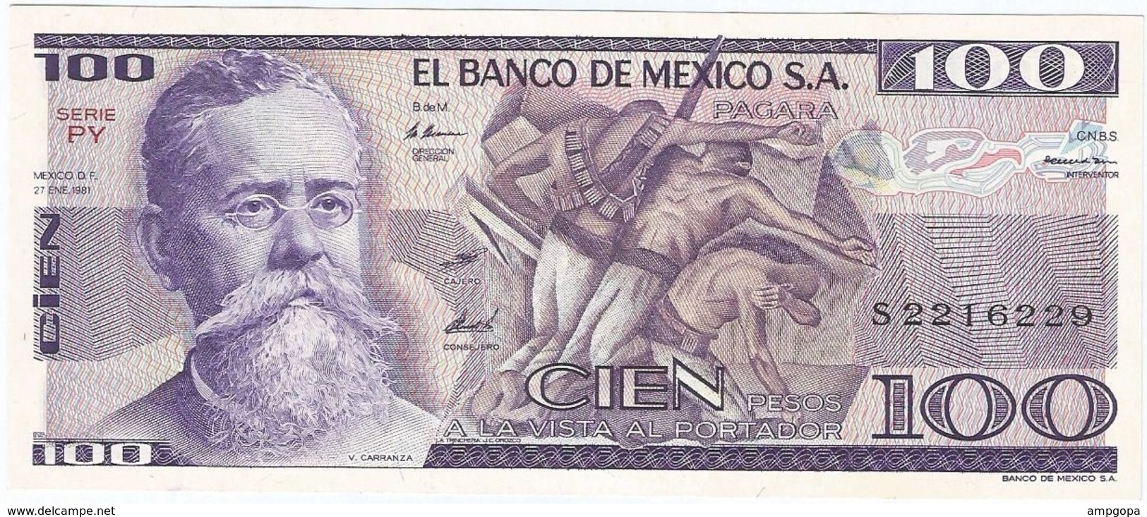 México 100 Pesos 27-1-1981 PY Pick 74.a UNC - México