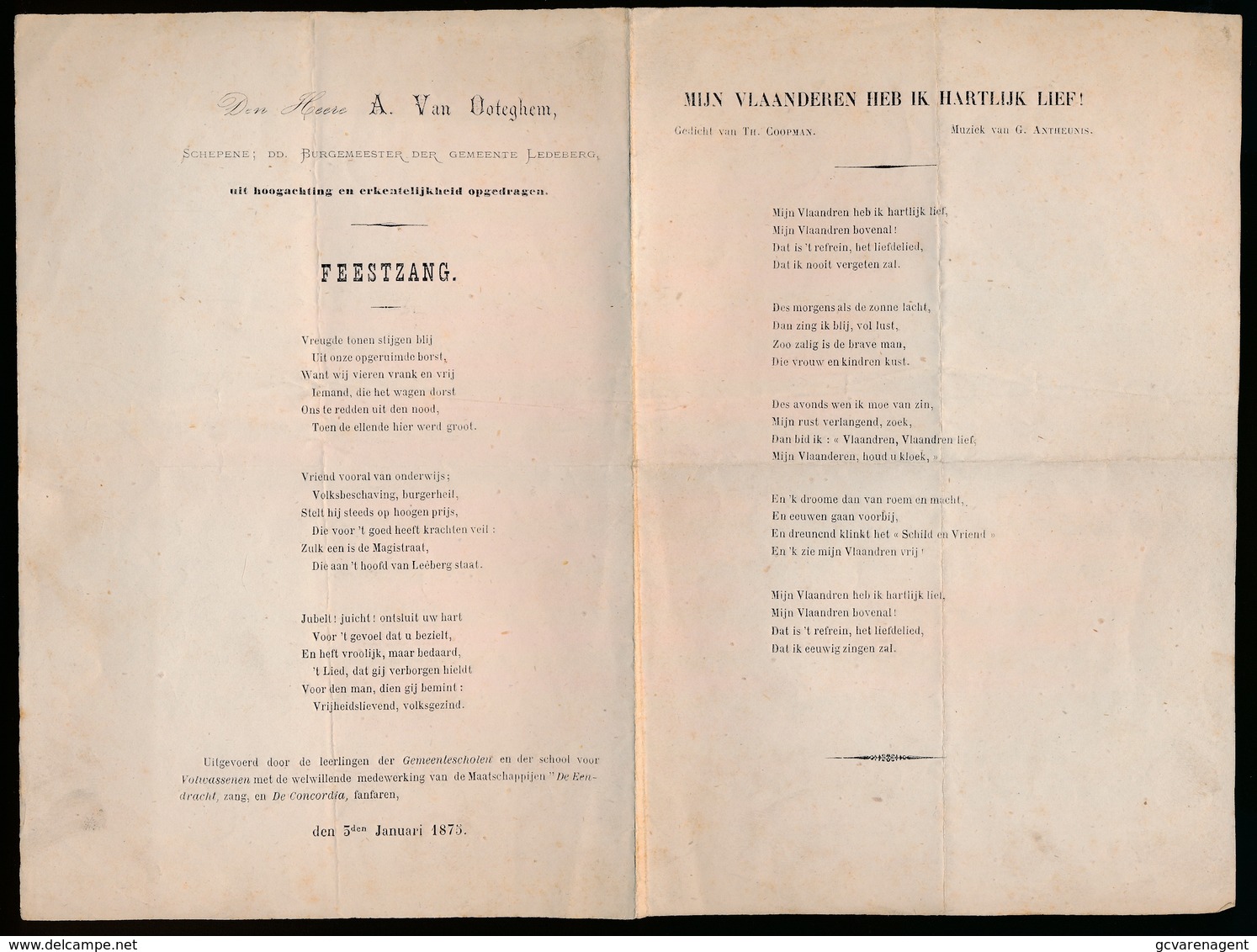 LEDEBERG - 1875 OPGEDRAGEN AAN BURGEMEESTER A.VAN OOTEGHEM  FEESTZANG - Historische Dokumente