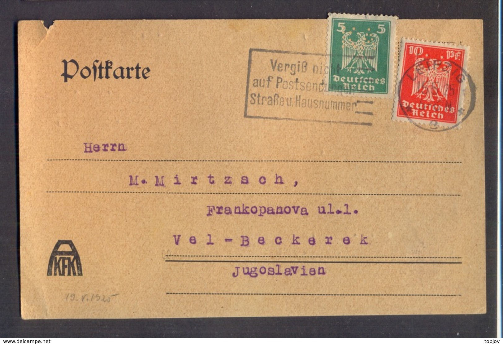 GERMANY - REICH - PERFINS " K A "   KFK  ANTIKQUARIUM - LEIPZIG - 1925 - Perforiert/Gezähnt