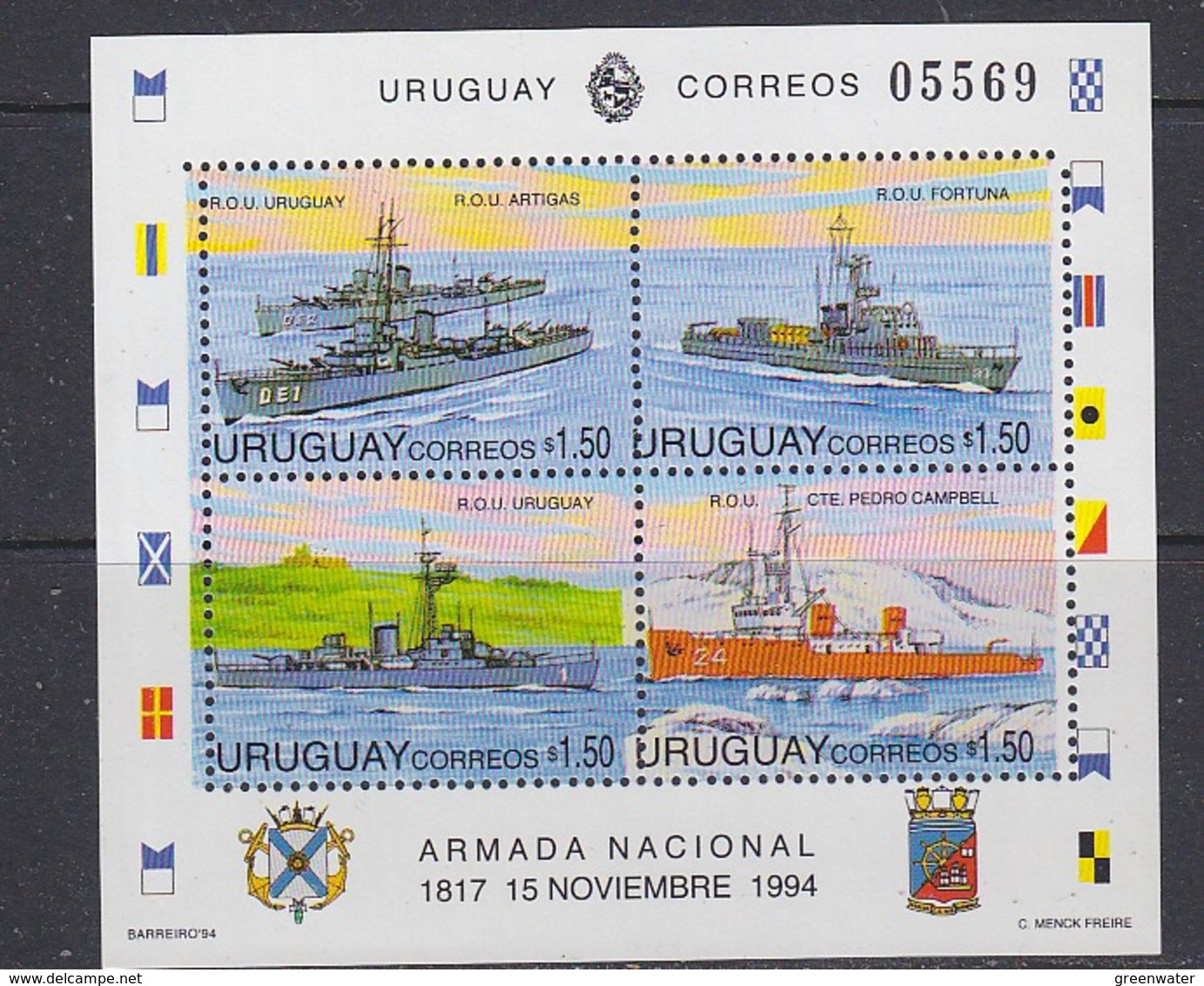 Uruguay 1994 Navy Day / Ships M/s ** Mnh (38578) Promo - Uruguay