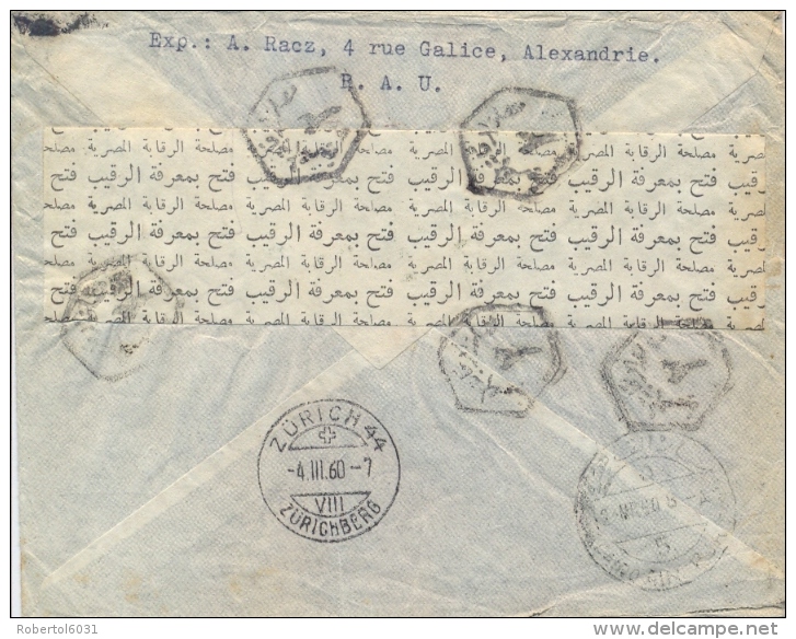 Egypt 1960 Registered Airmail Censored Cover To Switzerland With Aswan + UAR + Cairo Fair + Arab Emigrants + Al Azhar - Covers & Documents