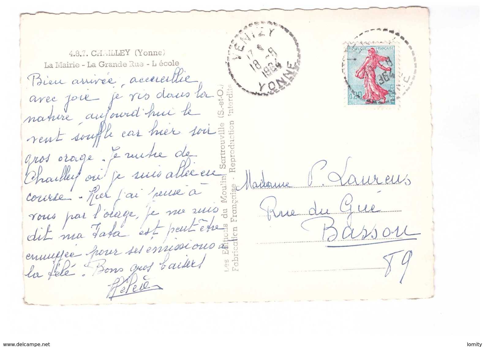 89 Chailley La Mairie Grande Rue Ecole Carte 3 Vues Un Amour De Pays Ange Arc Fleche CPSM GF Cachet 1964 - Autres & Non Classés