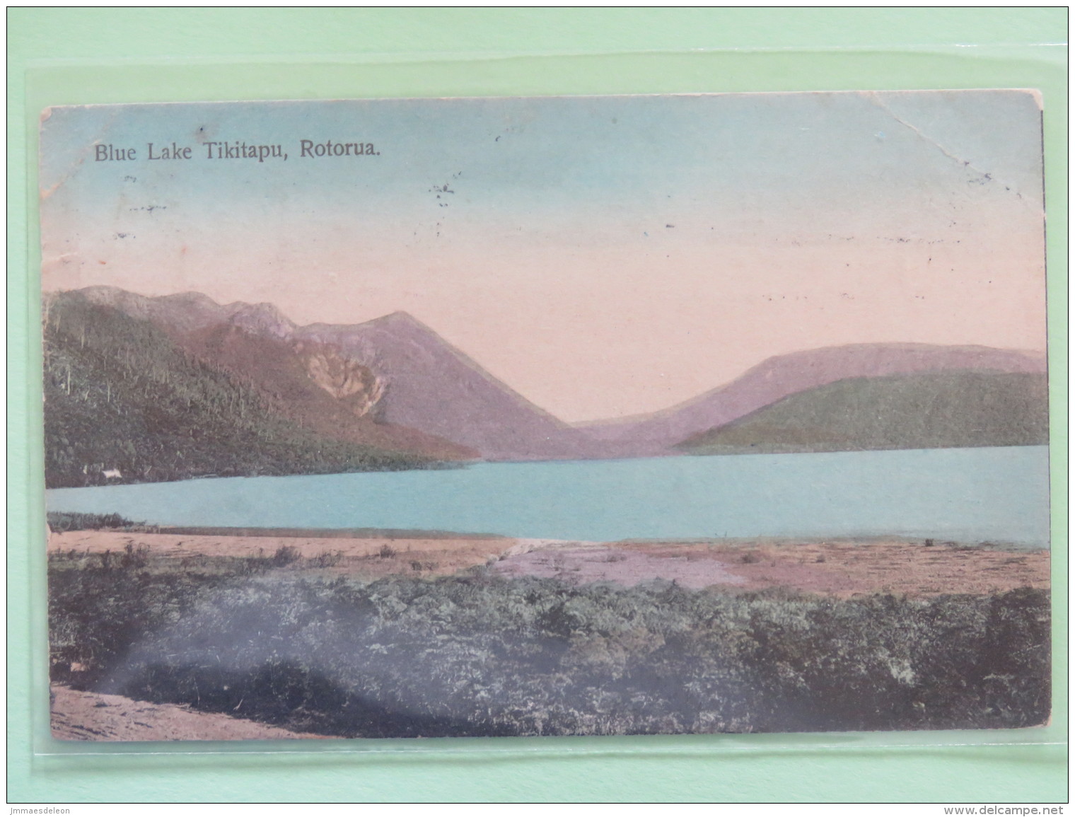 New Zealand 1910 Postcard ""Blue Lake Tikitapu - Rotorua"" Auckland To Holland - Commerce - Covers & Documents