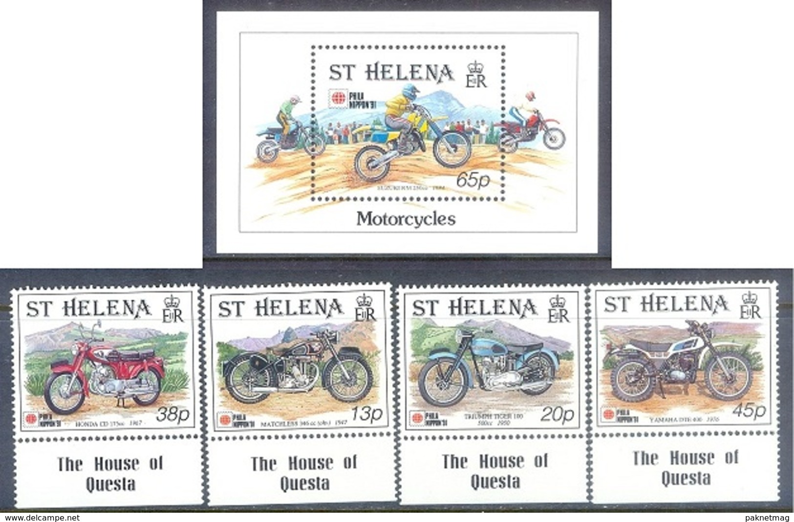 A285- St. Helena 1991 Motorcycles. International Philatelic Exhibition. Philanippon 91. - Motorbikes