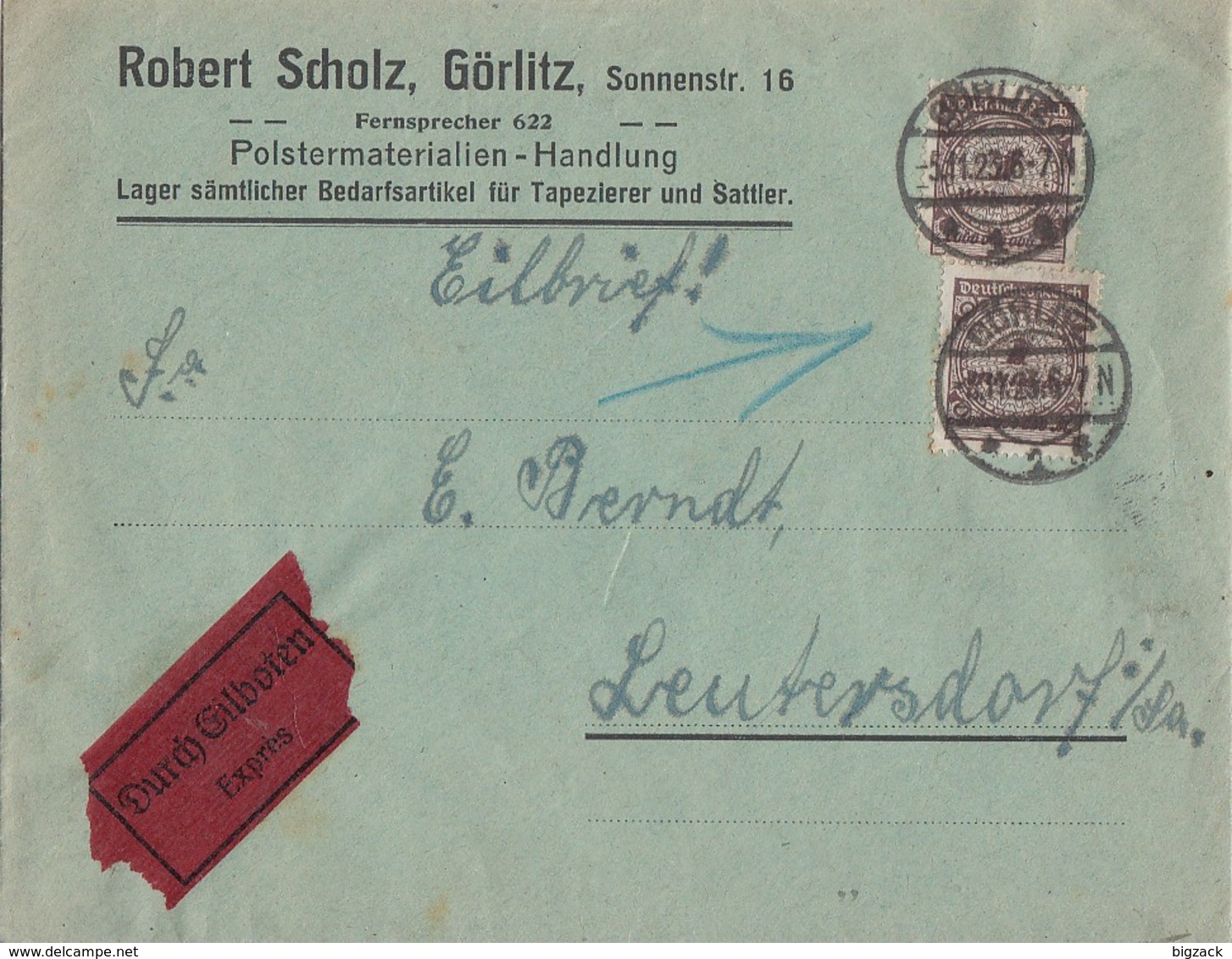 DR Brief Eilbote Mef Minr.2x 325A Görlitz 5.11.23 - Briefe U. Dokumente