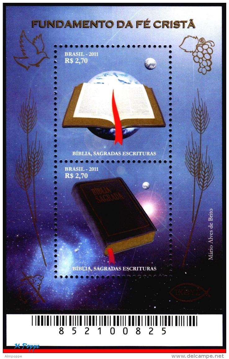 Ref. BR-3194 BRAZIL 2011 CHRISTMAS, RELIGION, BOOK, BIBLE,, SOUVENIR SHEET MNH 2V Sc# 3194 - Blocks & Sheetlets