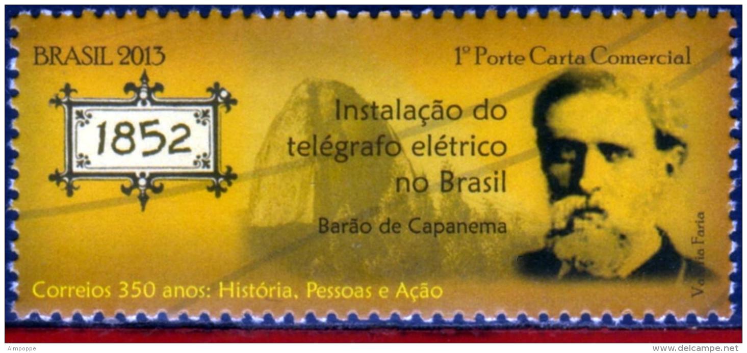 Ref. BR-3239H BRAZIL 2013 POST, ELECTRIC TELEGRAPH (1852), ,BARON CAPANEMA, FAMOUS PEOPLE, MNH 1V Sc# 3239H - Unused Stamps