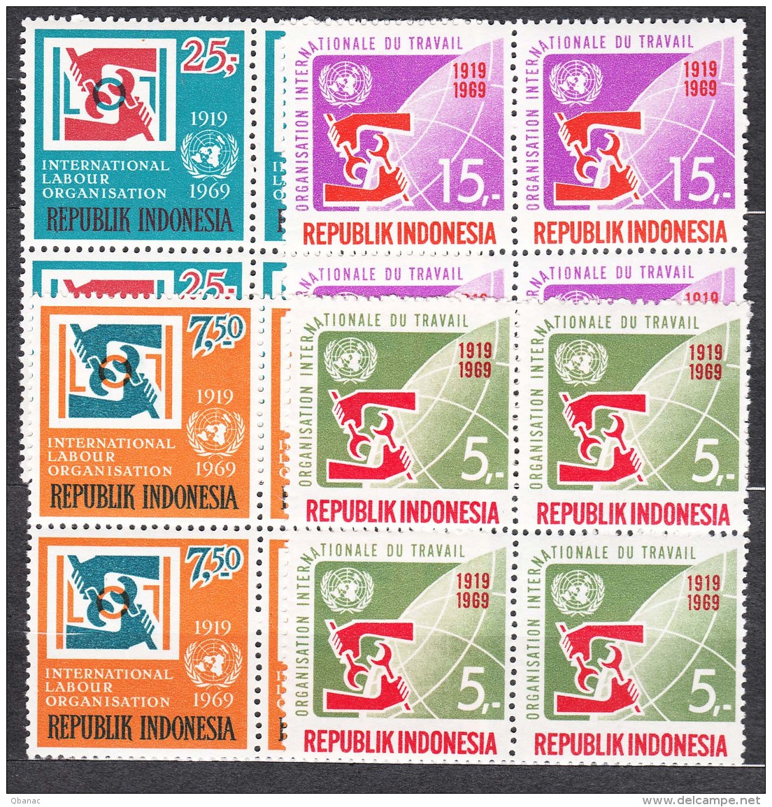 Indonesia 1969 Mi#626-629 Mint Never Hinged Blocks Of Four - Indonésie