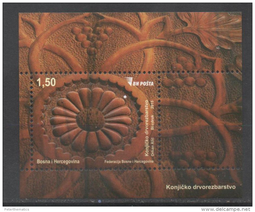BOSNIA, 2015, MNH, ART, WOOD CARVING, FLOWERS, EMBOSSED S/SHEET - Other & Unclassified