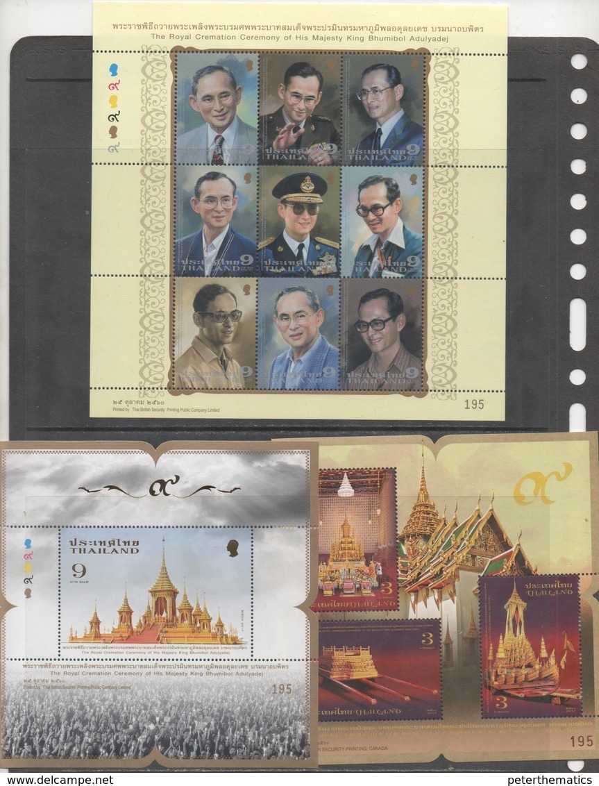 THAILAND, 2017, MNH, KINGS, CREMATION OF KING BHUMIPOL ADULYADEJ, TEMPLES, SHEETLET+ 2 S/SHEETS - Royalties, Royals