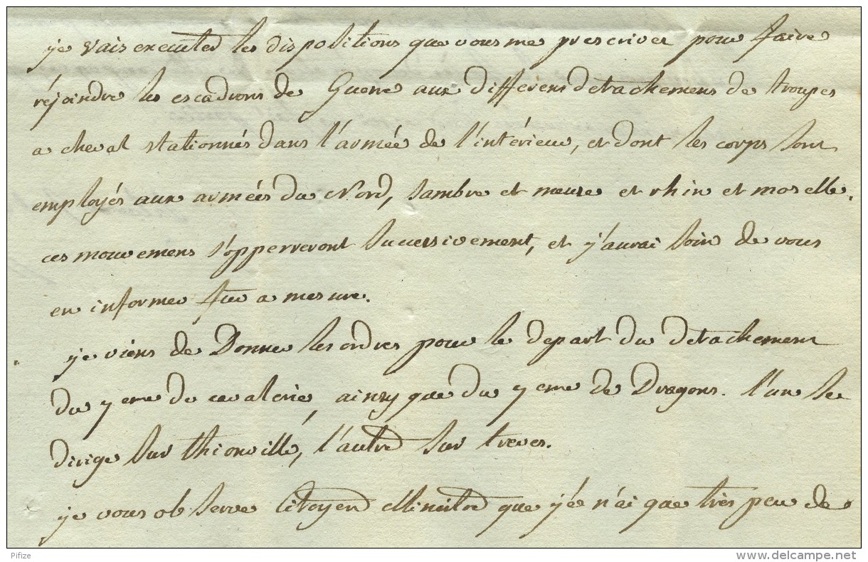 Cursive Gal En Chef De L'armée De L'intérieur / LAS Général Hatry Au Ministre De La Guerre Petiet . 31 Mai 1796 . - Marques D'armée (avant 1900)