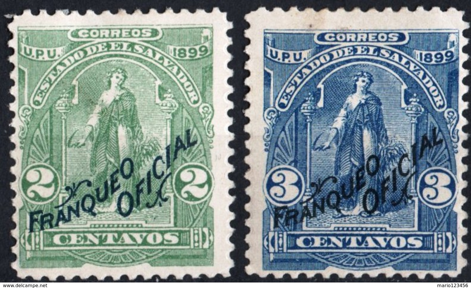 EL SALVADOR, FIGURE ALLEGORICHE, CERES, UPU, 1899, FRANCOBOLLI NUOVI (MLH*),  Scott O150,O151 - El Salvador
