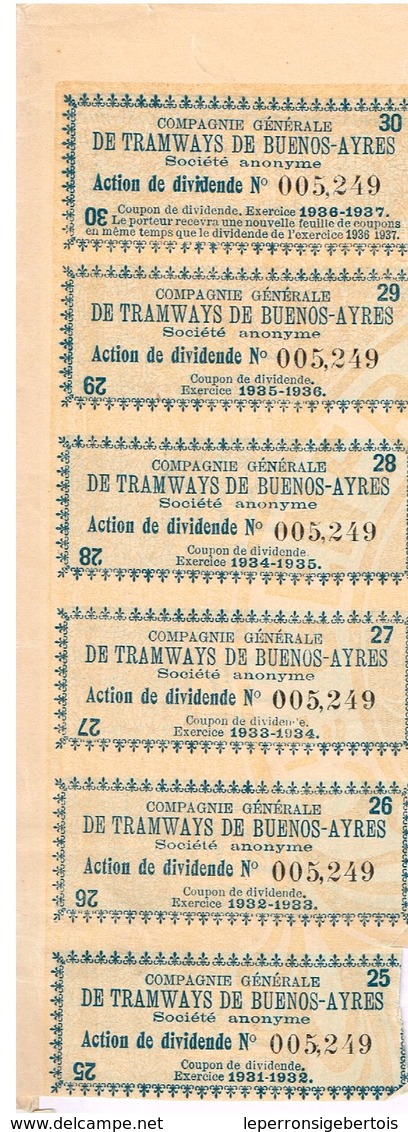 Ancienne Action - Compagnie Générale Des Tramways De Buenos Ayres -  Titre De 1907 - - Chemin De Fer & Tramway