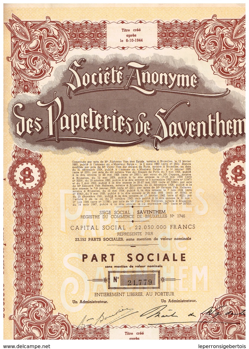 Ancienne Action - Société Anonyme Des Papeteries De Saventhem - Industrie