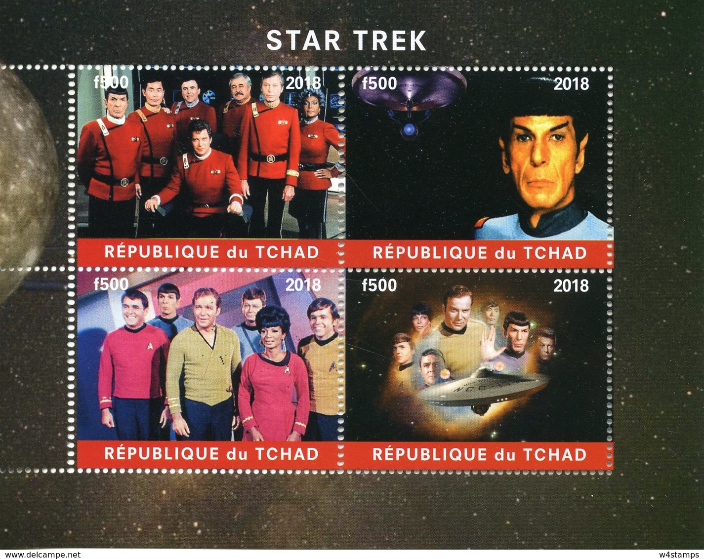 Chad 2018 CTO Star Trek Leonard Nimoy Spock William Shatner Capt Kirk USS Enterprise 4v M/S Stamps - Unclassified