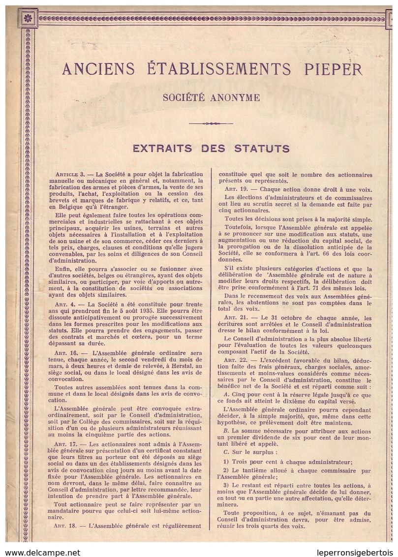 Ancienne Action - Anciens Etablissements Pieper - Titre De 1927 - Industrie
