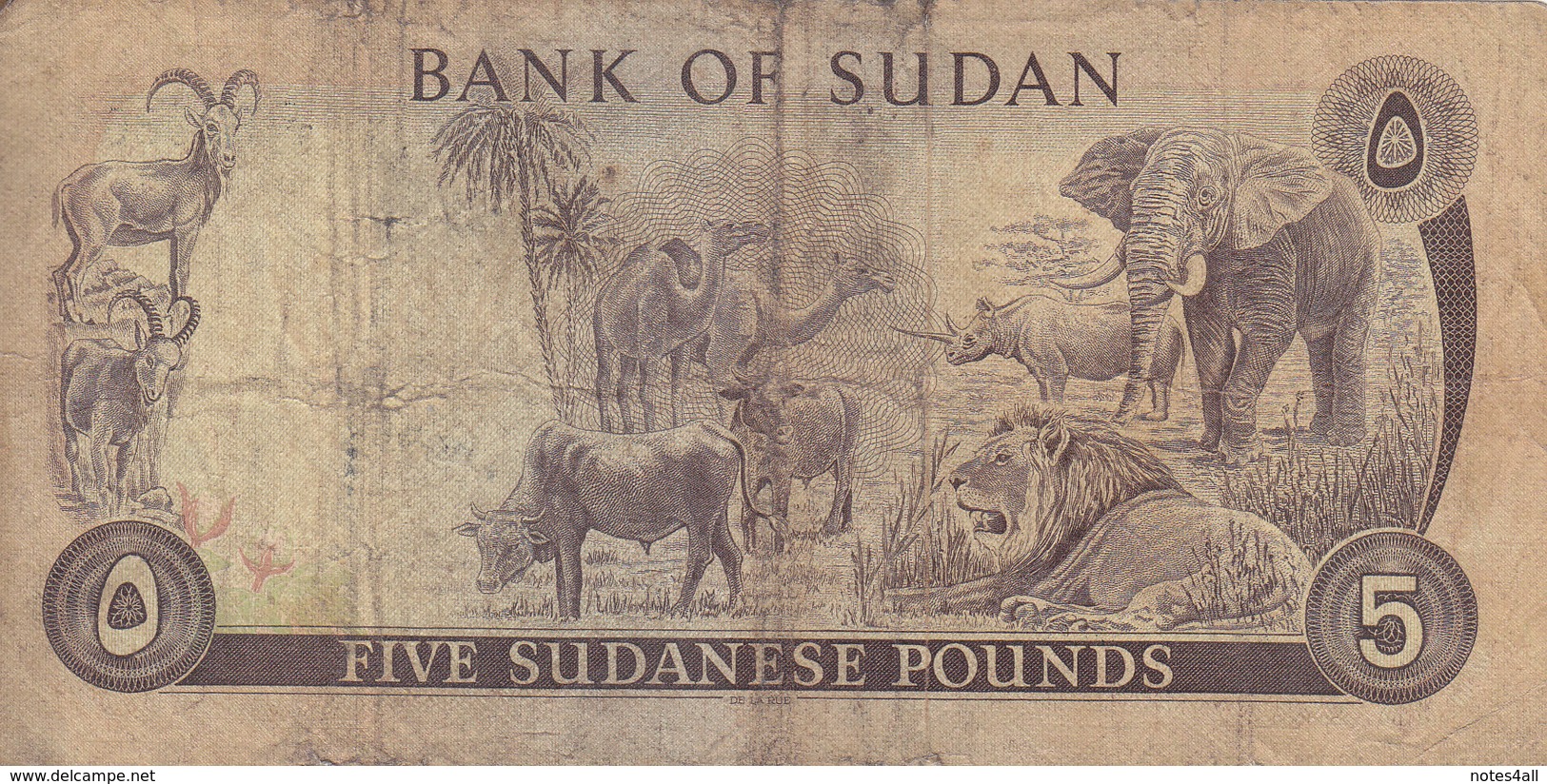 SUDAN 5 POUNDS 1975 P-14b F/VF USED PREFIX 30 */* - Soudan