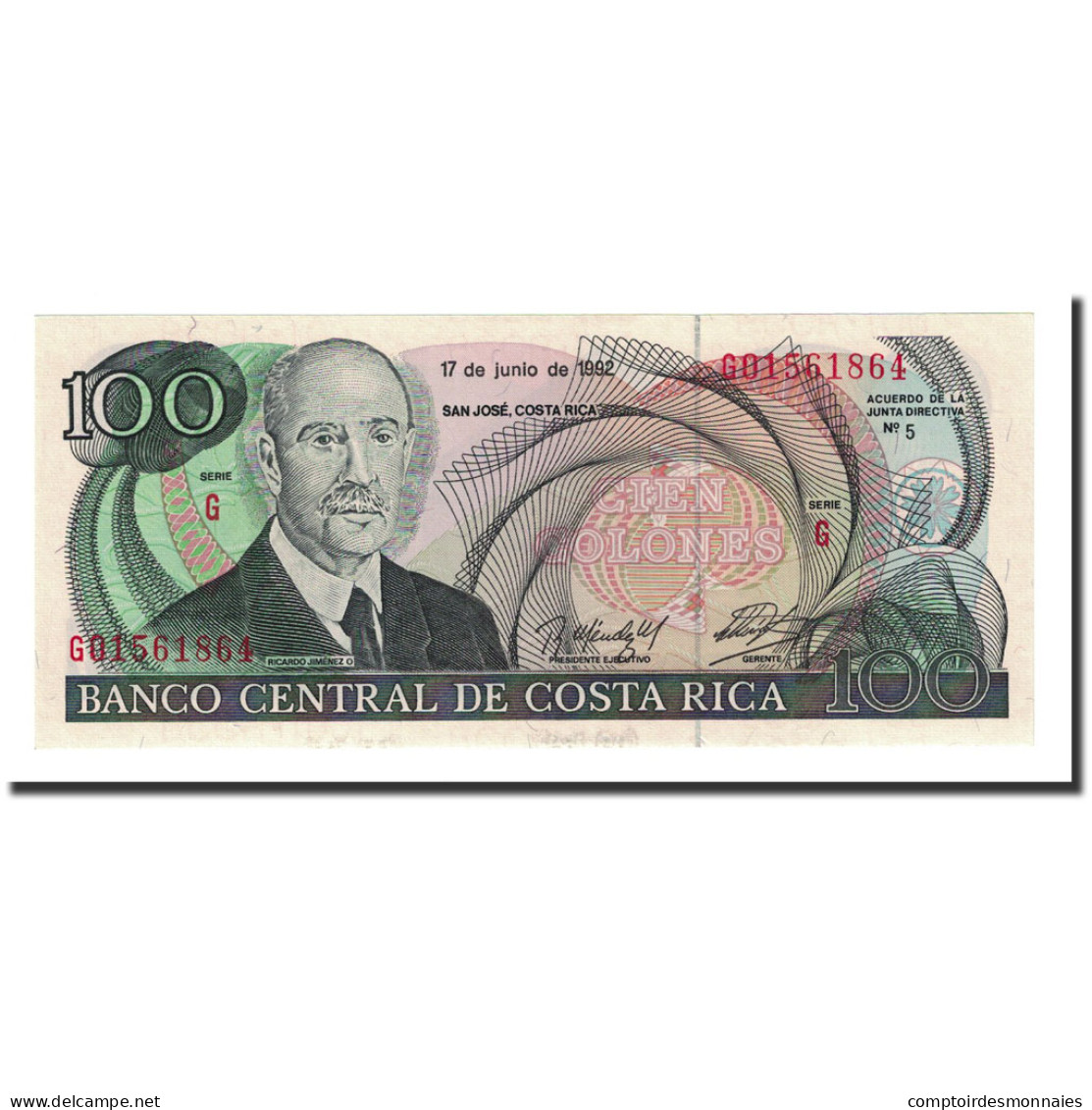 Billet, Costa Rica, 100 Colones, 1992-06-17, KM:258, NEUF - Costa Rica