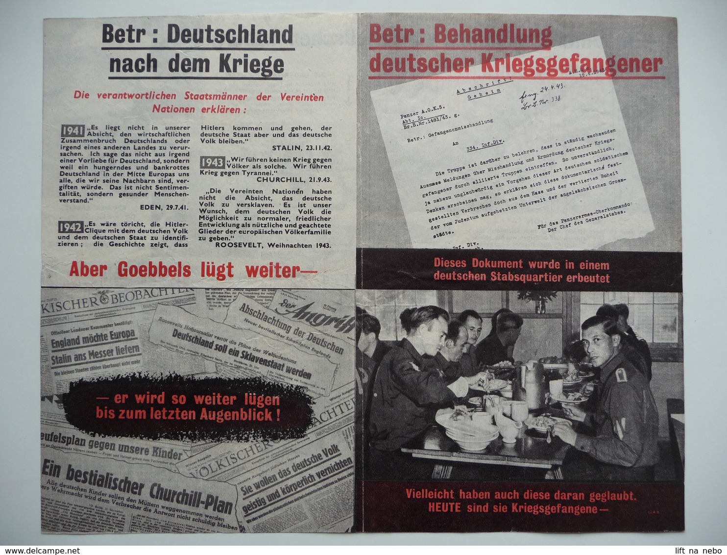 WWII WW2 Tract Flugblatt Propaganda Leaflet In German, PWE G Series/1944, G.4b, Betr: Behandlung Deutscher Kriegsgefange - Non Classés