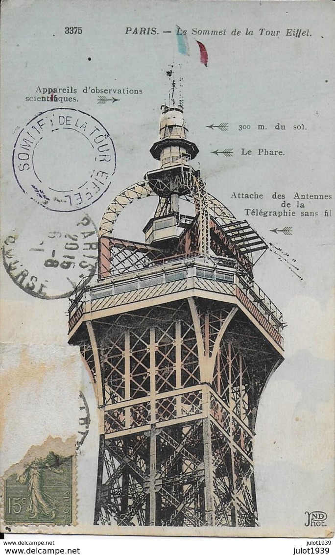 PARIS ..-- Sommet De La Tour Eiffel . 1921 Vers SUGNY ( Mr Louis ALAIME ) . Voir Verso . - Tour Eiffel