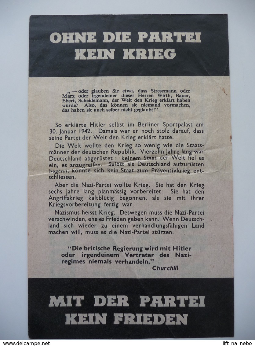 WWII WW2 Tract Flugblatt Propaganda Leaflet In German, PWE G Series/1944, G.17, OHNE DIE PARTEI KEIN KRIEG - Non Classés