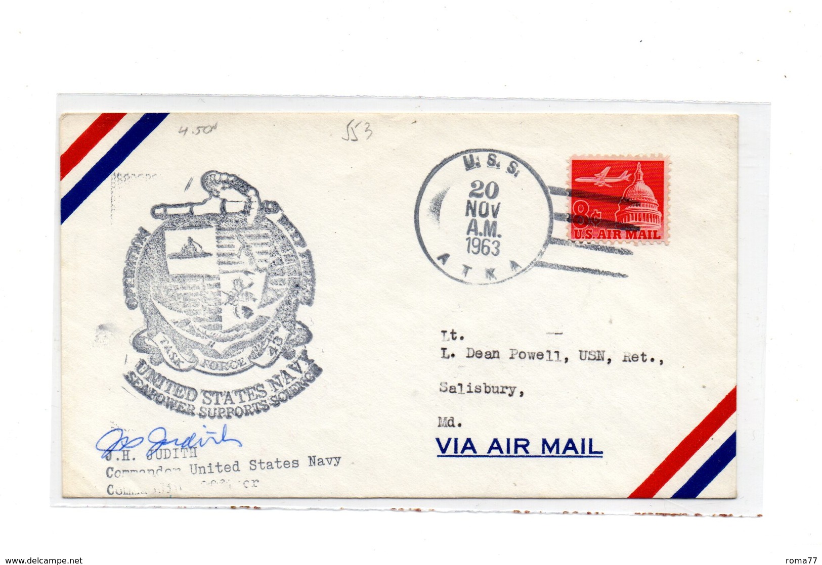 MK553 - STATI UNITI , Uss Atka Deep Freeze 1963 . Firma Commander - Storia Postale