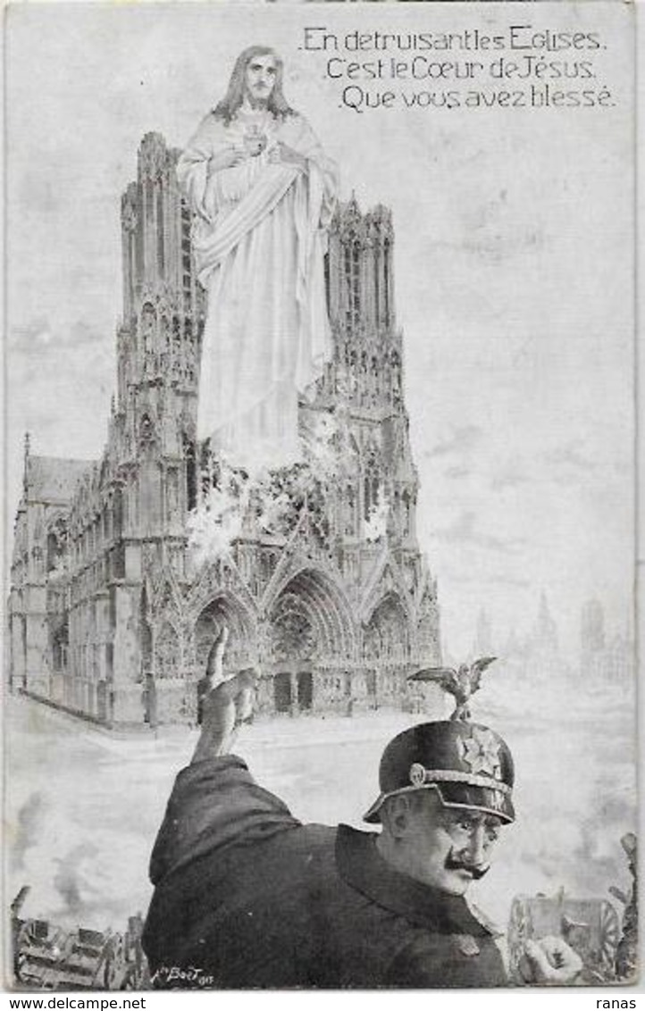 CPA Reims Satirique Patriotique Caricature Anti Kaiser Circulé - Umoristiche