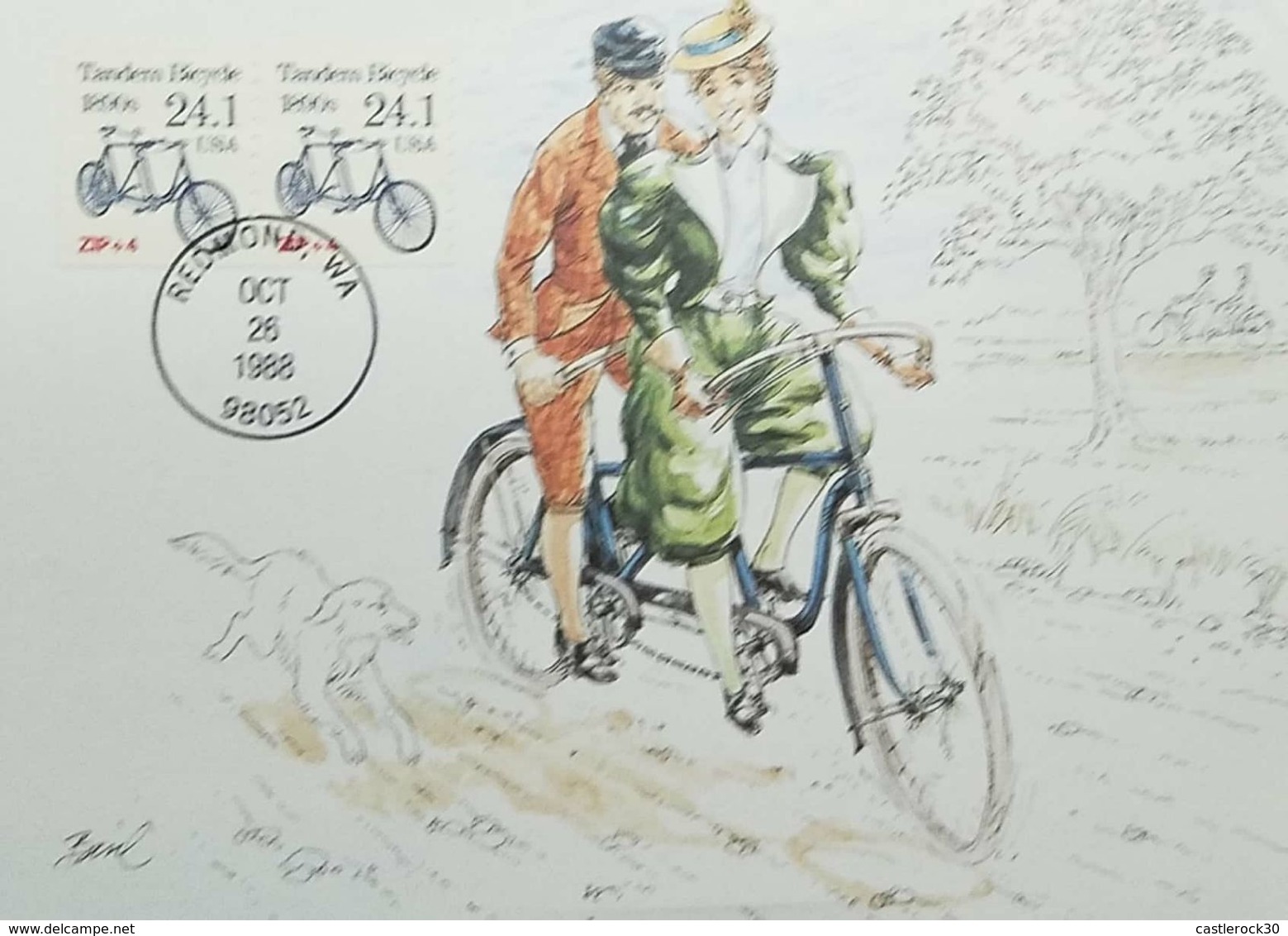 L) 1988 USA, BICYCLE, PEOPLE, DOG, BIKE, TREE, MAXIMUM CARD - Maximumkarten (MC)