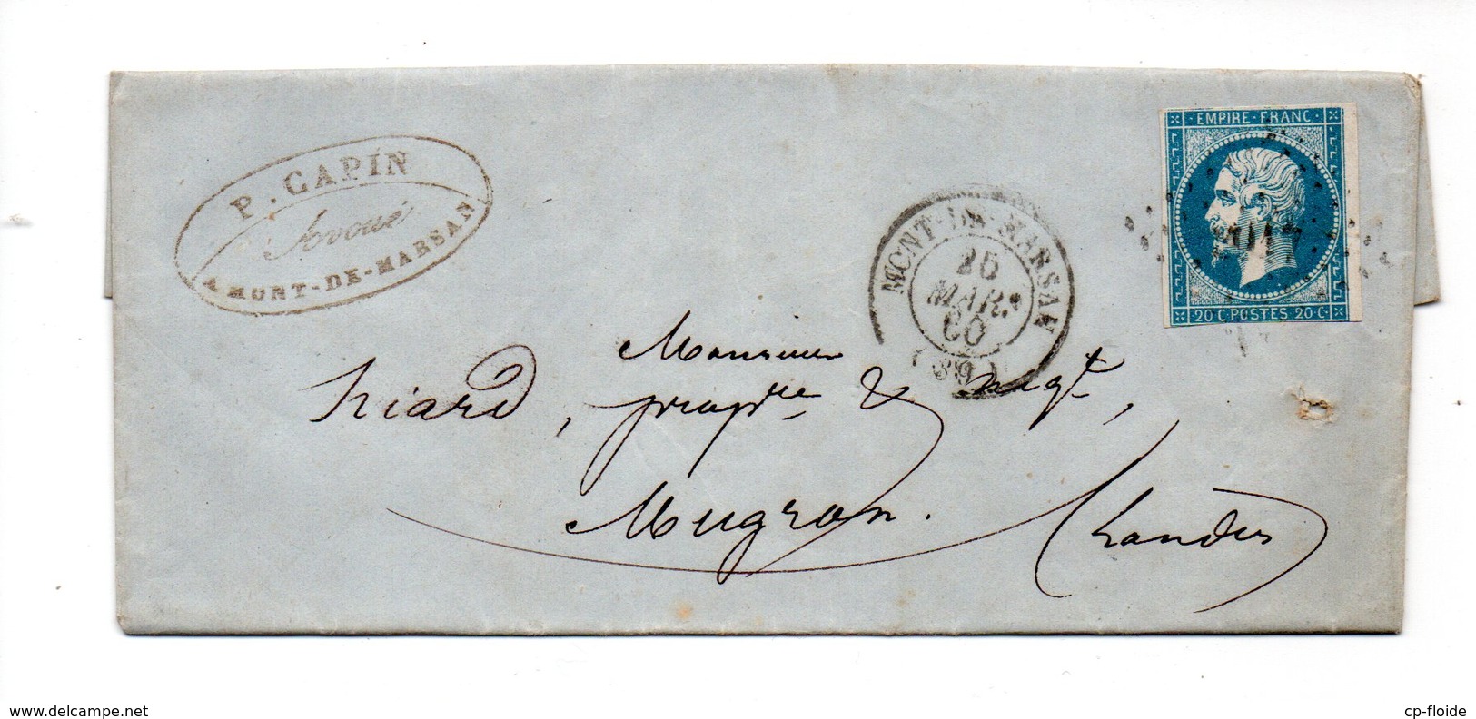 LETTRE . NAPOLÉON 20c . DE MONT-DE-MARSAN À MUGRON . LANDES . 15 MARS 1860 - Réf. N°710T - - 1849-1876: Période Classique