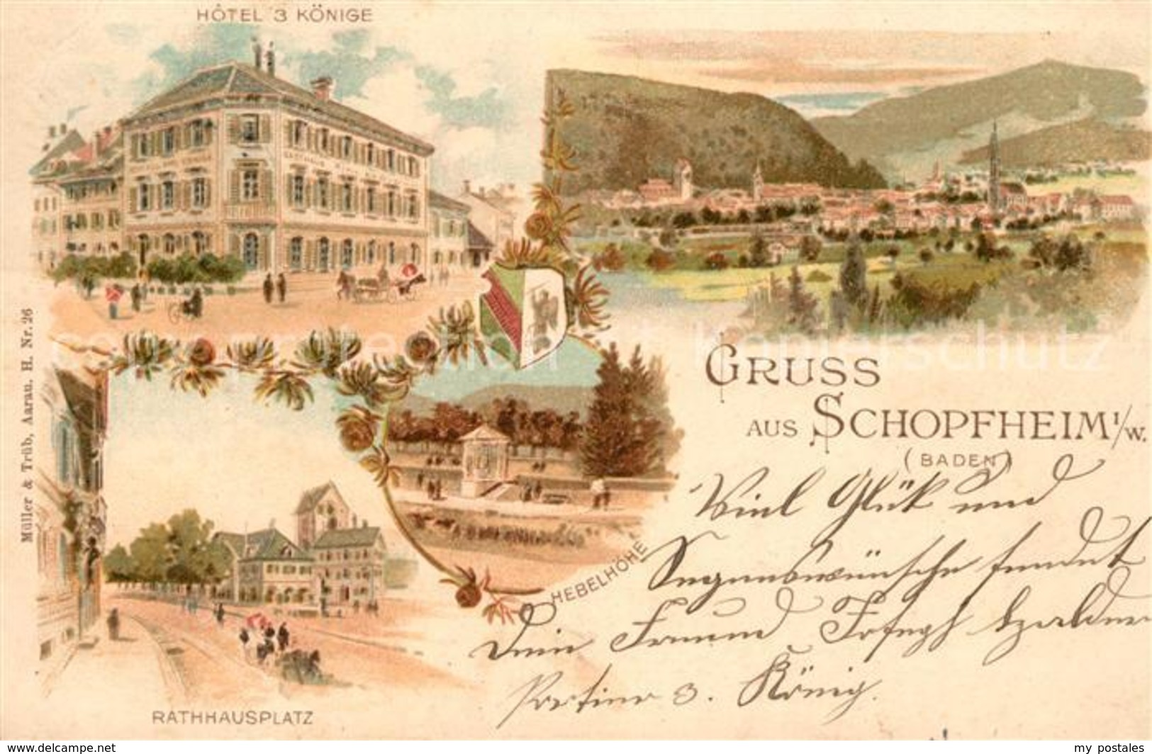 33149330 Schopfheim Hotel Drei Koenige Rathausplatz Hebelhoehe Litho Schopfheim - Schopfheim