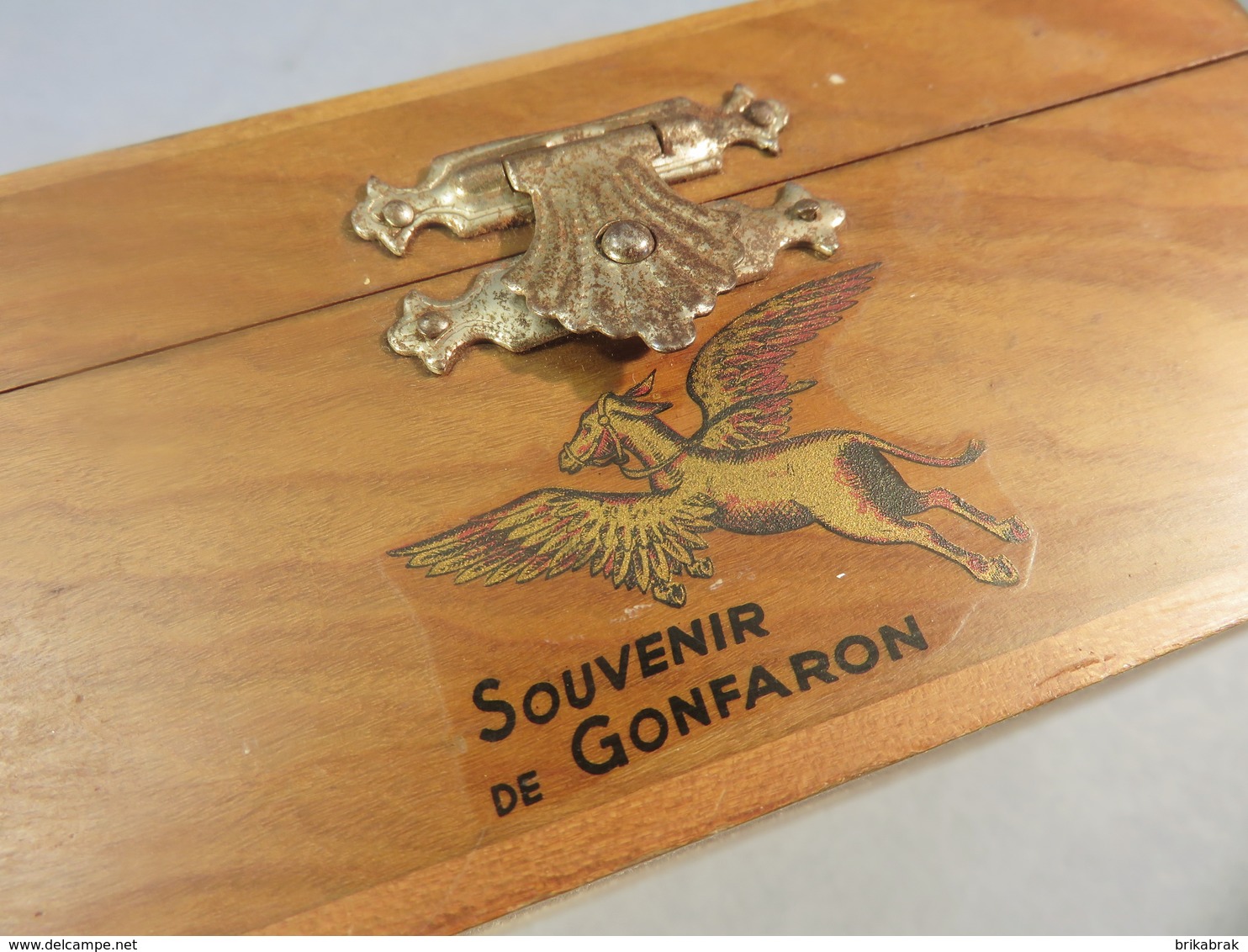 BOITE EN OLIVIER SOUVENIR DE GONFARON + Coffret Peinture Fleur Art populaire Var Provence