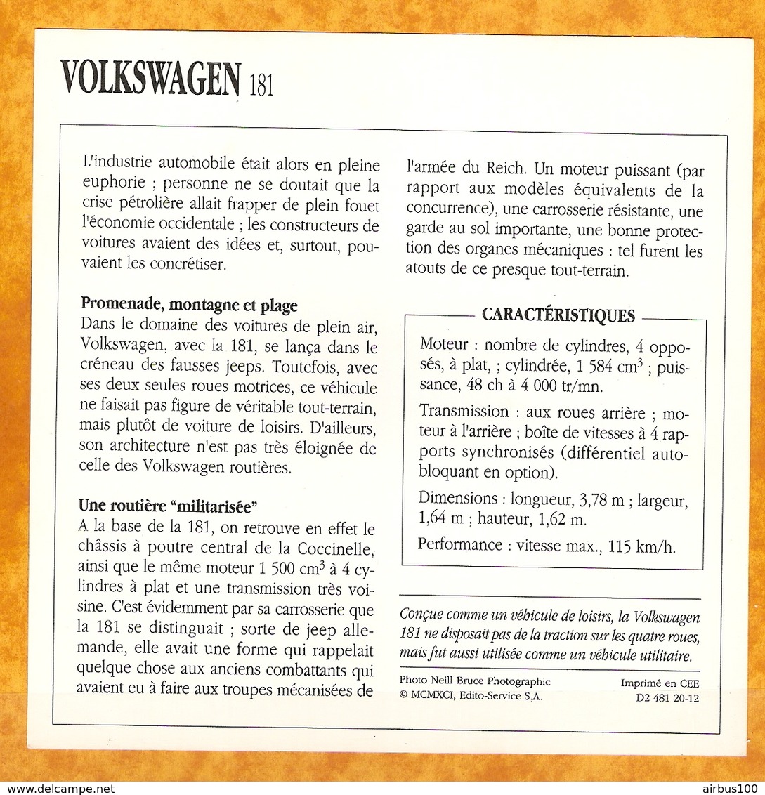 1969 ALLEMAGNE VIEILLE VOITURE VOLKSWAGEN 181 - GERMANY OLD CAR - ALEMANIA VIEJO COCHE - DEUTSCHLAND ALTES AUTO - Autos