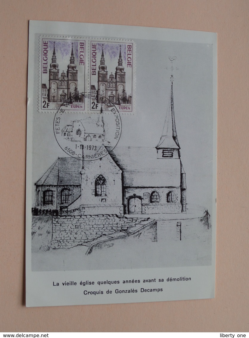 La Vieille église Quelques Années Avant Sa Démolition Croquis De Gonzalès Decamps / Stamp Carnières 1973 Stempel ! - Morlanwelz