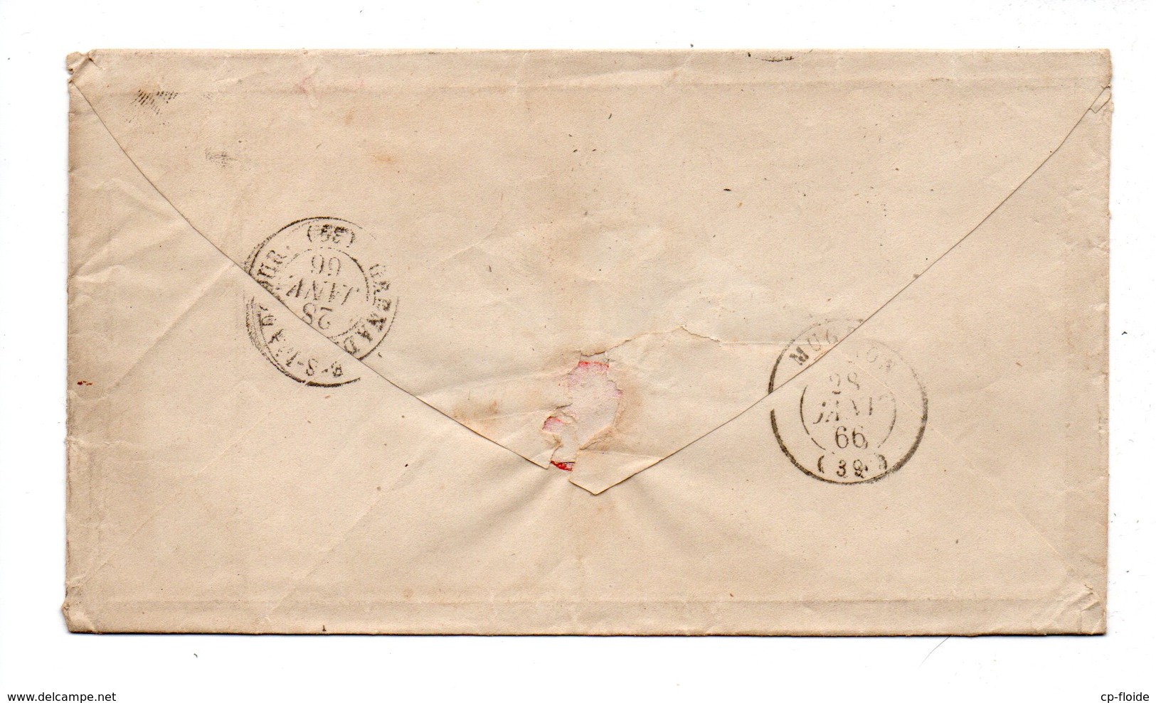 LETTRE . NAPOLÉON 20c BLEU . DE GRENADE-SUR-ADOUR À MUGRON . 27 JANVIER 1866 - Réf. N°726T - - 1849-1876: Période Classique