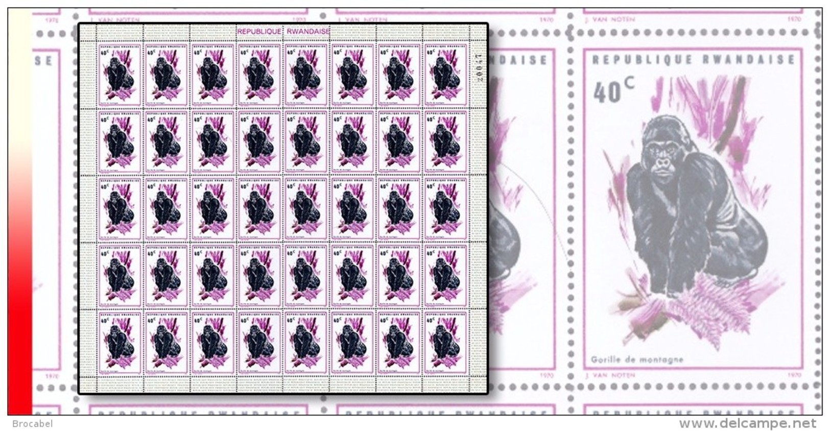 Rwanda 0371**  40c  Gorilles I - Feuille/Scheet De 40 MNH - Neufs