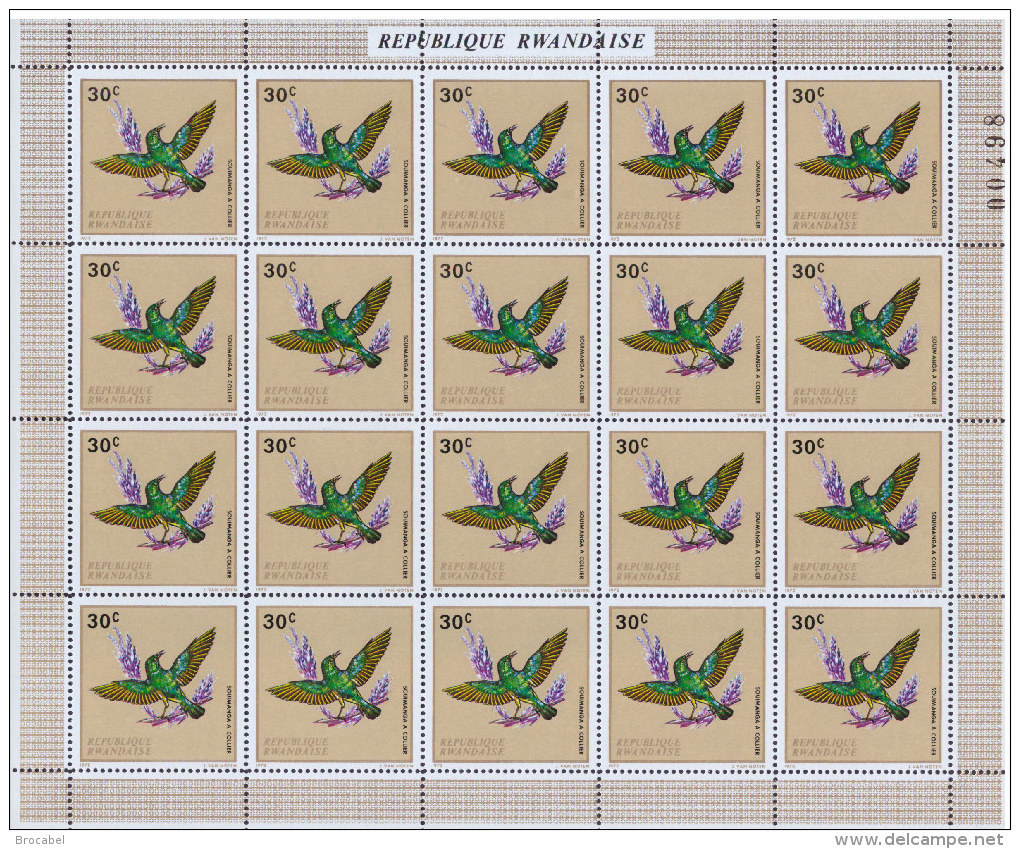 Rwanda 0465** 30c Oiseaux  Feuille/ Sheet De 20  MNH - Neufs