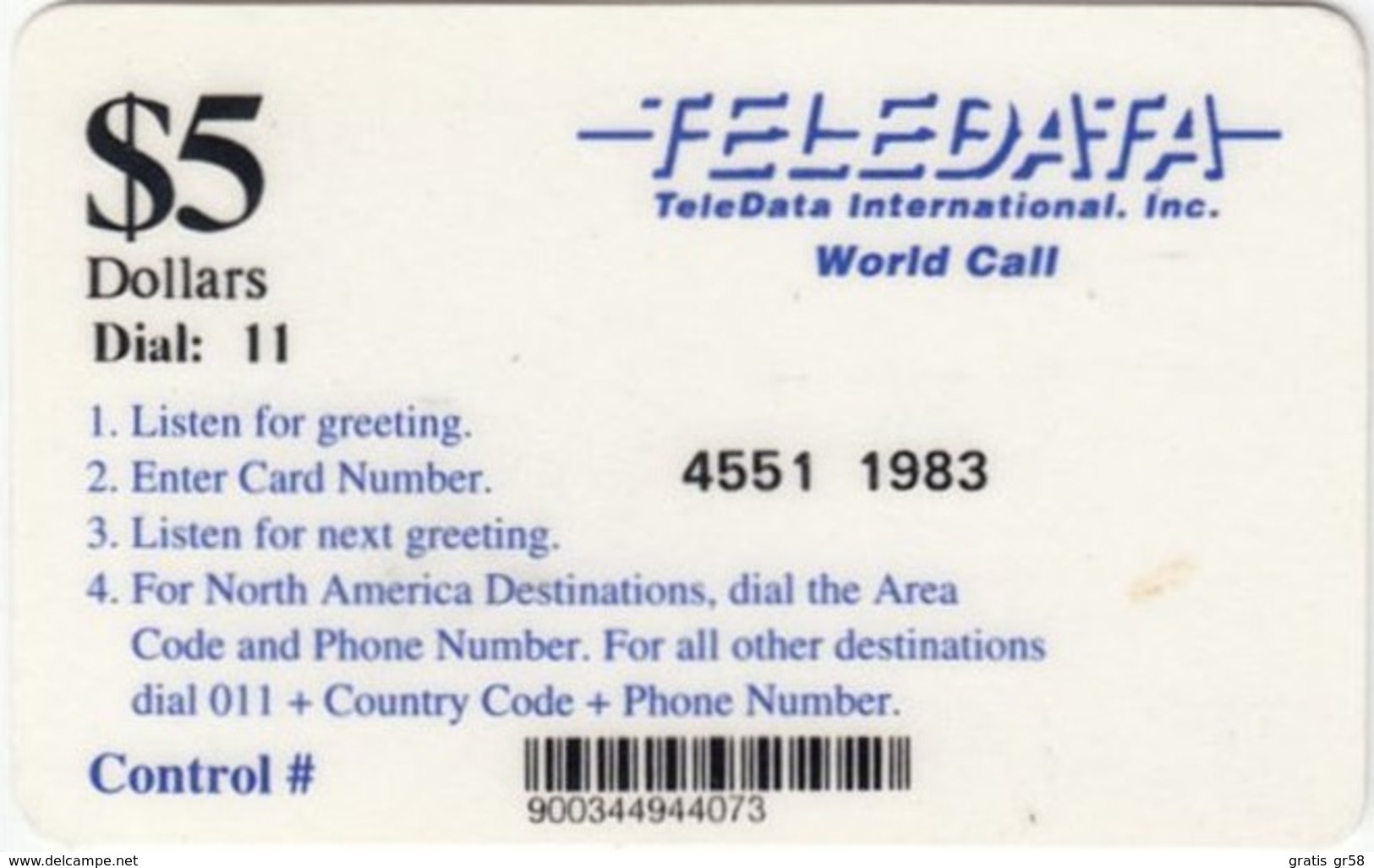 Bosnia - Teledata, Military Card, Used In Bosnia By UN Soldiers, Teledata $5 Dial: 11, Used - Bosnia