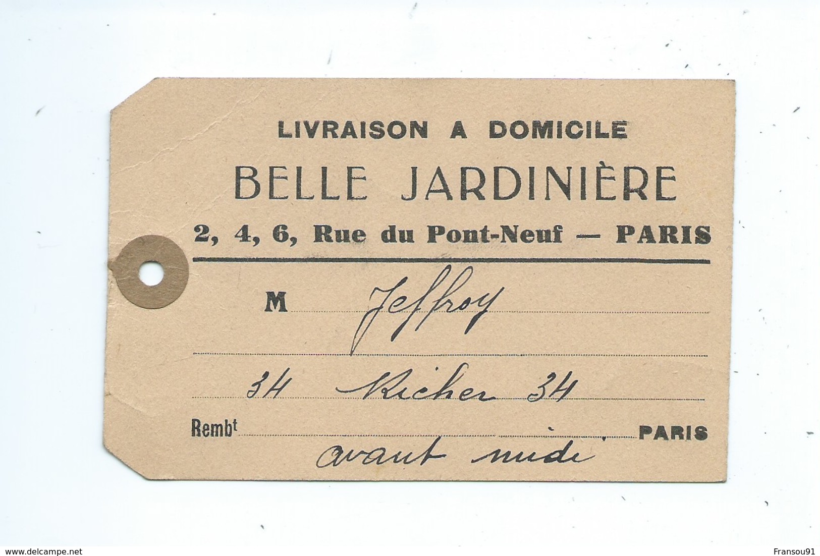 Paris Belle Jardinière Paris Rue Du Pont Neuf ( Format 8 Cm / 12 Cm  ) - Supplies And Equipment